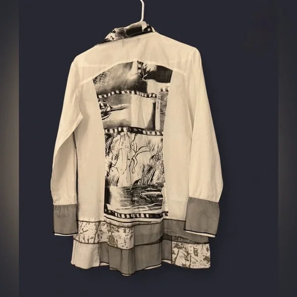 Tango Mango Collection Art-to-Wear Patchwork Embellished Tunic Shirt Small - Picture 2 of 13